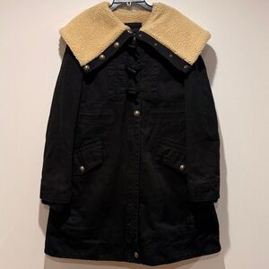 Marc Jacobs Sherpa Collar Coat Toggle Buttons Parka Jacket Black Medium M Casual